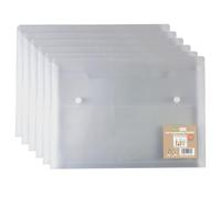 eco-eco A4 100% Recycled Clear Transparent Twin Press Stud Popper Wallet, Expandable Wallet Folders 330x240mm, 300mic, Pack of 6, eco184x6