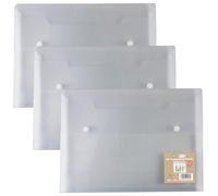 eco-eco A4 100% Recycled Clear Transparent Twin Press Stud Popper Wallet, Expandable Wallet Folders 330x240mm, 300mic, Pack of 3, eco184x3