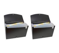 eco-eco A4 50% Recycled 13 Clear Pocket Black Cover Expanding File Organiser - Document Folder - Printed Index Tabs (Pack of 2)