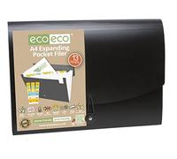 eco-eco A4 50% Recycled 13 Clear Pocket Black Cover Expanding File Organiser - Document Folder - Printed Index Tabs