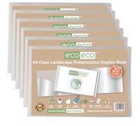 eco-eco A4 50% Recycled 20 Pocket Clear Landscape Presentation Display Book, Storage Case Portfolio Art Folder with Plastic Sleeves, Pack of 6, eco175x6