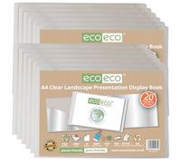 eco-eco A4 50% Recycled 20 Pocket Clear Landscape Presentation Display Book, Storage Case Portfolio Art Folder with Plastic Sleeves, Pack of 12, eco175x12