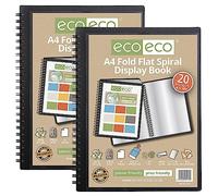 eco-eco A4 50% Recycled 20 Pocket Fold Flat Spiral Bound Display Book, Pack of 2, eco133x2