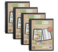 eco-eco A4 50% Recycled 20 Pocket Fold Flat Spiral Bound Display Book, Pack of 4, eco133x4