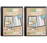 eco-eco A4 50% Recycled 40 Pocket Fold Flat Spiral Bound Display Book, eco134 (Pack of 2)