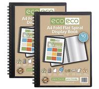 eco-eco A4 50% recycled 40 pocket Fold Flat Spiral Bound display book, Pack of 2, eco134x2