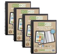 eco-eco A4 50% Recycled 40 Pocket Fold Flat Spiral Bound Display Book, Pack of 4, eco134x4