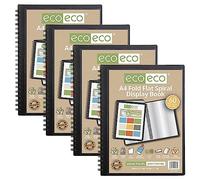 eco-eco A4 50% Recycled 60 Pocket Fold Flat Spiral Bound Display Book, Pack of 4, eco135x4