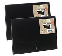 eco-eco A4 50% Recycled 7 Clear Pocket Black Cover Accordion Expanding File Organiser - Document Folder - Printed Index Tabs, (Pack of 2) eco083 eco083x2