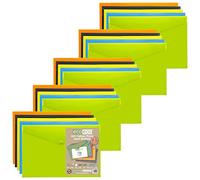 eco-eco A4+ 50% Recycled Assorted Colours Press Stud Popper Wallet, Plastic Folders (Pack of 25), Green, Black, Blue, Yellow, Orange, eco035x25