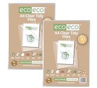 eco-eco A4 50% Recycled Bag 100 Tidy Report Files, 120 Micron Open Top & Side Covers File Wallets Clear Cut Flush, 2 Packs of 50, eco227x2