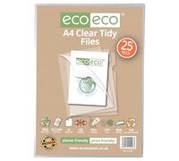 eco-eco A4 50% Recycled Bag 25 Tidy Report Files, 120 Micron Open Top & Side Covers File Wallets Clear Cut Flush, eco226
