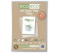 eco-eco A4 50% Recycled Bag 25 Tidy Report Files, 200 Micron Open Top & Side Covers File Wallets Clear Cut Flush, eco097