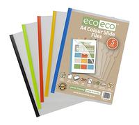 eco-eco A4 50% Recycled Bag 5 Easy Slide Files, Coloured Clip bar Project Report, eco117, Pack of 5