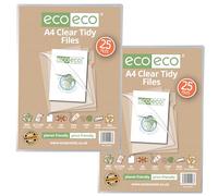 eco-eco A4 50% Recycled Bag 50 Tidy Report Files, 120 Micron Open Top & Side Covers File Wallets Clear Cut Flush, 2 Packs of 25, eco226x2