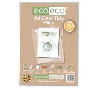 eco-eco A4 50% Recycled Bag 50 Tidy Report Files, 120 Micron Open Top & Side Covers File Wallets Clear Cut Flush, eco227