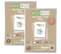 eco-eco A4 50% Recycled Bag 50 Tidy Report Files, 200 Micron Open Top & Side Covers File Wallets Clear Cut Flush, eco097x2