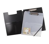 eco-eco A4 50% Recycled Black Clipboard Folder with Inside and Back Storage Pocket, Pen Holder, 1 Black, 1 Clear (Pack of 2)