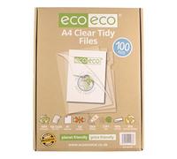 eco-eco A4 50% Recycled Box 100 Tidy Report Files, 120 Micron Open Top & Side Covers File Wallets Clear Cut Flush, eco168