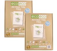 eco-eco A4 50% Recycled Box 200 Tidy Report Files, 120 Micron Open Top & Side Covers File Wallets Clear Cut Flush, eco168x2