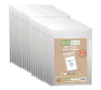 eco-eco A4 50% Recycled Clear Transparent Portrait Press Stud Popper Wallet, Plastic Folders 330x235mm (Pack of 20), 200mic, eco157x4
