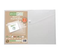 eco-eco A4 50% Recycled Clear Transparent Press Stud Popper Wallet, Plastic Folders 310x238mm (Pack of 5), 200mic, eco111