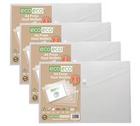 eco-eco A4 50% Recycled Clear Transparent Press Stud Popper Wallet, Plastic Folders 310x238mm (Pack of 20), 200mic, eco111x4