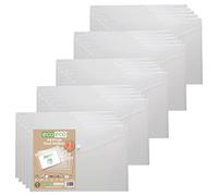eco-eco A4 50% Recycled Clear Transparent Press Stud Popper Wallet, Plastic Folders 310x238mm (Pack of 25), 200mic, eco111x25