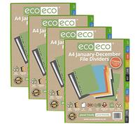 eco-eco A4 50% Recycled Multipunched Reinforced Colour January - December Subject Index File Dividers 200mic (Pack of 4), eco081x4
