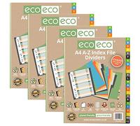 eco-eco A4 50% Recycled Multipunched Reinforced Colour Recycled Set 24 A-Z Index File Dividers 200mic (Pack of 4), eco030x4, Standard