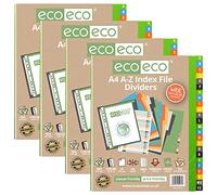 eco-eco A4 50% Recycled Multipunched Reinforced Colour Recycled Set 24 A-Z Wide Index File Dividers 200mic (Pack of 4), eco031x4, Multicolour