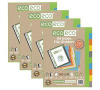 eco-eco A4 50% Recycled Multipunched Reinforced Colour Set 10 Extra Wide Subject Index File Dividers 200mic (Pack of 4), eco074x4