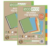 eco-eco A4 50% Recycled Multipunched Reinforced Colour Set 10 Subject Index File Dividers 200mic (Pack of 2) eco073x2