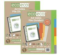 eco-eco A4 50% Recycled Multipunched Reinforced Colour Set 5 Extra Wide Subject Index File Dividers 200mic (Pack of 2) eco072x2