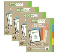 eco-eco A4 50% Recycled Multipunched Reinforced Colour Set 5 Extra Wide Subject Index File Dividers 200mic (Pack of 4) eco072x4