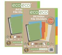 eco-eco A4 50% Recycled Multipunched Reinforced Colour Set 5 Subject Index File Dividers 200mic (Pack of 2)