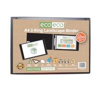 eco-eco A4 95% Recycled Presentation 22mm Spine 2 Ring Landscape Binder Black, ec0146