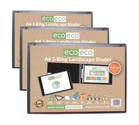 eco-eco A4 95% Recycled Presentation 22mm Spine 2 Ring Landscape Binder Black, ec0146 (Pack of 3)