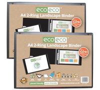 eco-eco A4 95% Recycled Presentation 22mm Spine 2 Ring Landscape Binder Black, Pack of 2, ec0146x2