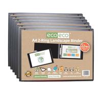 eco-eco A4 95% Recycled Presentation 22mm Spine 2 Ring Landscape Binder Black, Pack of 6, ec0146x6