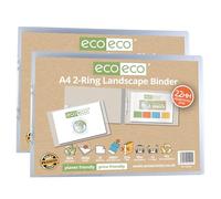eco-eco A4 95% Recycled Presentation 22mm Spine 2 Ring Landscape Binder Clear, Pack of 2, eco204x2