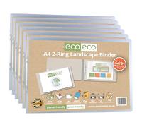 eco-eco A4 95% Recycled Presentation 22mm Spine 2 Ring Landscape Binder Clear, Pack of 6, eco204x6