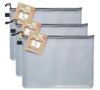 eco-eco A4+ 95% Recycled Super Strong Bag, Waterproof Mesh Tuff Bag, Reinforced, Black Zip Closure, Pack of 3, eco039x3