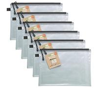 eco-eco A4 95% Recycled Twin Pocket Super Strong Bag, Waterproof Mesh Tuff Bag, Reinforced, Black Zip Closure, 2 Pockets (Pack of 6), eco062x6