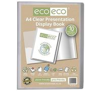 eco-eco A4 Size 50 Percent Recycled 10 Pocket Clear Presentation Display Book, Storage Case Portfolio Art Folder with Plastic Sleeves, eco125