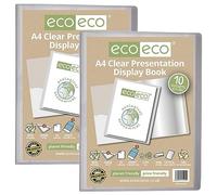 eco-eco A4 Size 50 Percent Recycled 10 Pocket Clear Presentation Display Book, Storage Case Portfolio Art Folder with Plastic Sleeves, Pack of 2, eco125x2