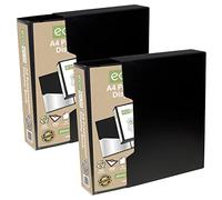 eco-eco A4 Size 50% Recycled 100 Pocket Black Presentation Display Book, Storage Case Portfolio Art Folder with Plastic Sleeves with Black Display Box (Pack of 2), eco067x2