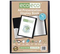 eco-eco A4 Size 50% Recycled 40 Pocket Black Presentation Display Book, Storage Case Portfolio Art Folder with Plastic Sleeves, eco004
