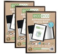 eco-eco A4 Size 50% Recycled 40 Pocket Black Presentation Display Book, Storage Case Portfolio Art Folder with Plastic Sleeves, (Pack of 3), eco004x3