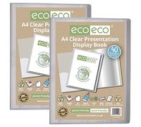 eco-eco A4 Size 50% Recycled 40 Pocket Clear Presentation Display Book, Storage Case Portfolio Art Folder with Plastic Sleeves, (Pack of 2), eco098x2